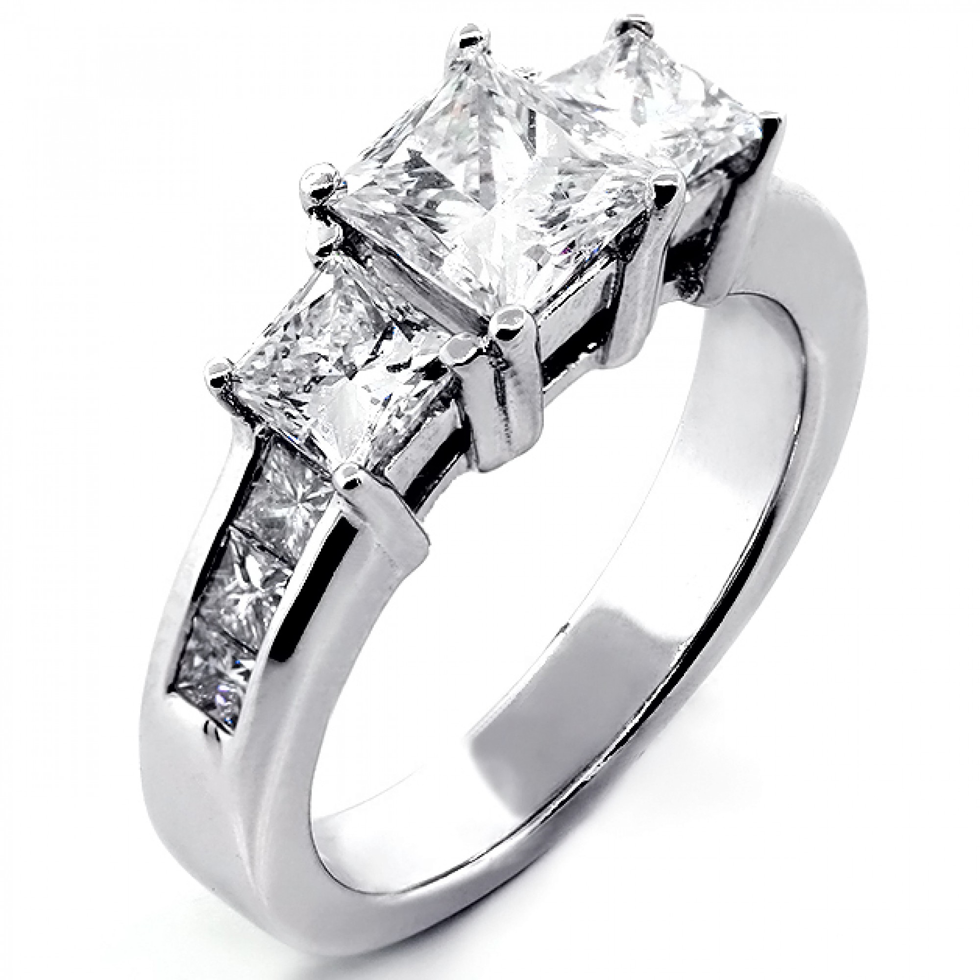 2.62 Cts Three Stone Princess Cut Diamond Engagement Ring set in 