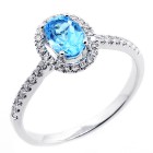 0.82 Cts  Oval Aquamarine and Diamond Engagement Ring set in 18K white gold