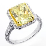 5.02 CTS RADIANT CUT FANCY YELLOW DIAMOND ENGAGEMENT RING SET IN 18 K WHITE GOLD