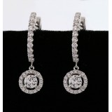 1.64 Ctw Round Cut Halo Micro Pave Diamond Dangle Earrings set in 18k White Gold