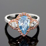 2.69ctw Vivid Pink Pear/Round Cut Diamond Ring 18K White Gold