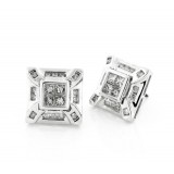 14Kt White Gold Square Invisible Set Diamond Stud Earrings 1.34Ct