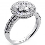 1.34 Cts round and Baguette Diamond Fancy Ring Set in 18K White Gold