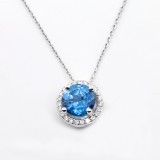 1.42 Cts Blue Stone in Diamond Halo Pendant set in 18K white gold