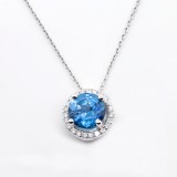 1.42 Cts Blue Stone in Diamond Halo Pendant set in 18K white gold