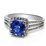 2.00 Cts. 18K White Gold Cushion Cut Sapphire Diamond Cocktail Ring