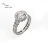 3.23 Cts Round Cut Diamond Halo Engagement Ring Set in 14K White Gold