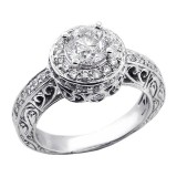 1.59 cts Round Cut Halo Diamond Vintage Engagement Ring