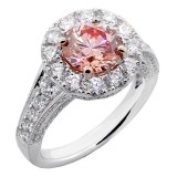 3.68 CTS ROUND CUT  FANCY PINK ENGAGEMENT RING SET IN PLATINUM