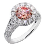 3.68 CTS ROUND CUT  FANCY PINK ENGAGEMENT RING SET IN PLATINUM