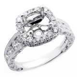 1.45 Cts Diamond Cushion Shaped Halo Vintage Engagement Ring Setting set in 18k white gold