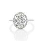 Pave Setting 2.94 Ctw Oval Cut  Diamond Engagement Ring with halo Set in 18K White Gold