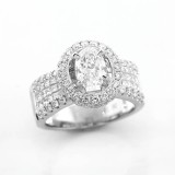 Pave and Invisible Setting 3.15 Ctw Oval Cut Diamond Ring with Halo Set in 18K White Gold