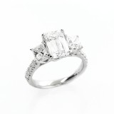 3.88 Ctw Three Stone Cushion Cut Diamond Engagement Ring Set in 14K White Gold 