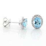 Gem Oval Studs with 0.19 Cts Diamond Halo Set in 18K White Gold