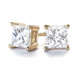 1 3/4Ct tw  Princess  Diamond Stud Earrings 14Kt Yellow Gold