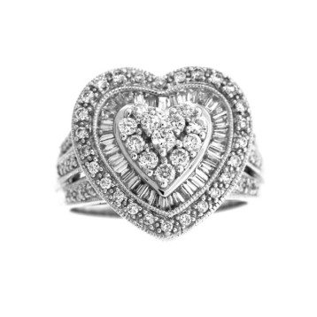 2.00 Cts. 14K White Gold Diamond Heart Cocktail Ring