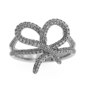 0.65 Cts. 18K White Gold Diamond Ribboned Heart