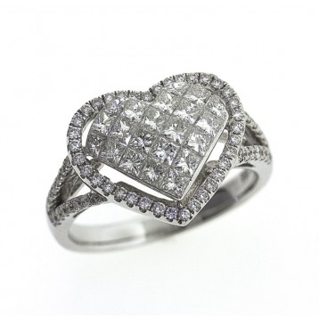 1.31 Cts. 14K White Gold Diamond Filled Heart Ring