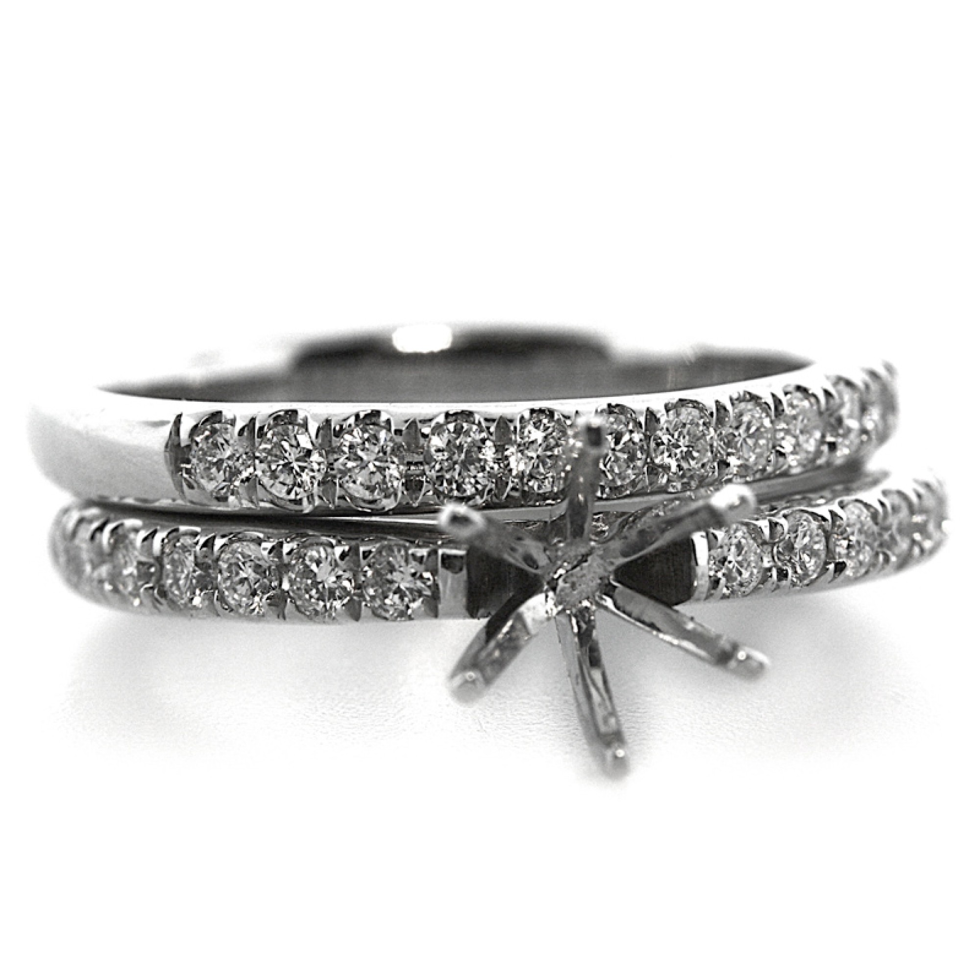 6 Prong Crown Head Diamond Engagement Ring And Wedding Band Set