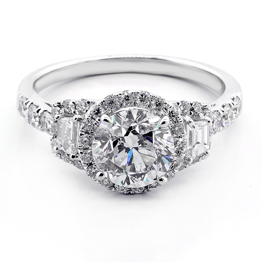 2.40 Cts three stone diamond engagement ring set in 18K white gold