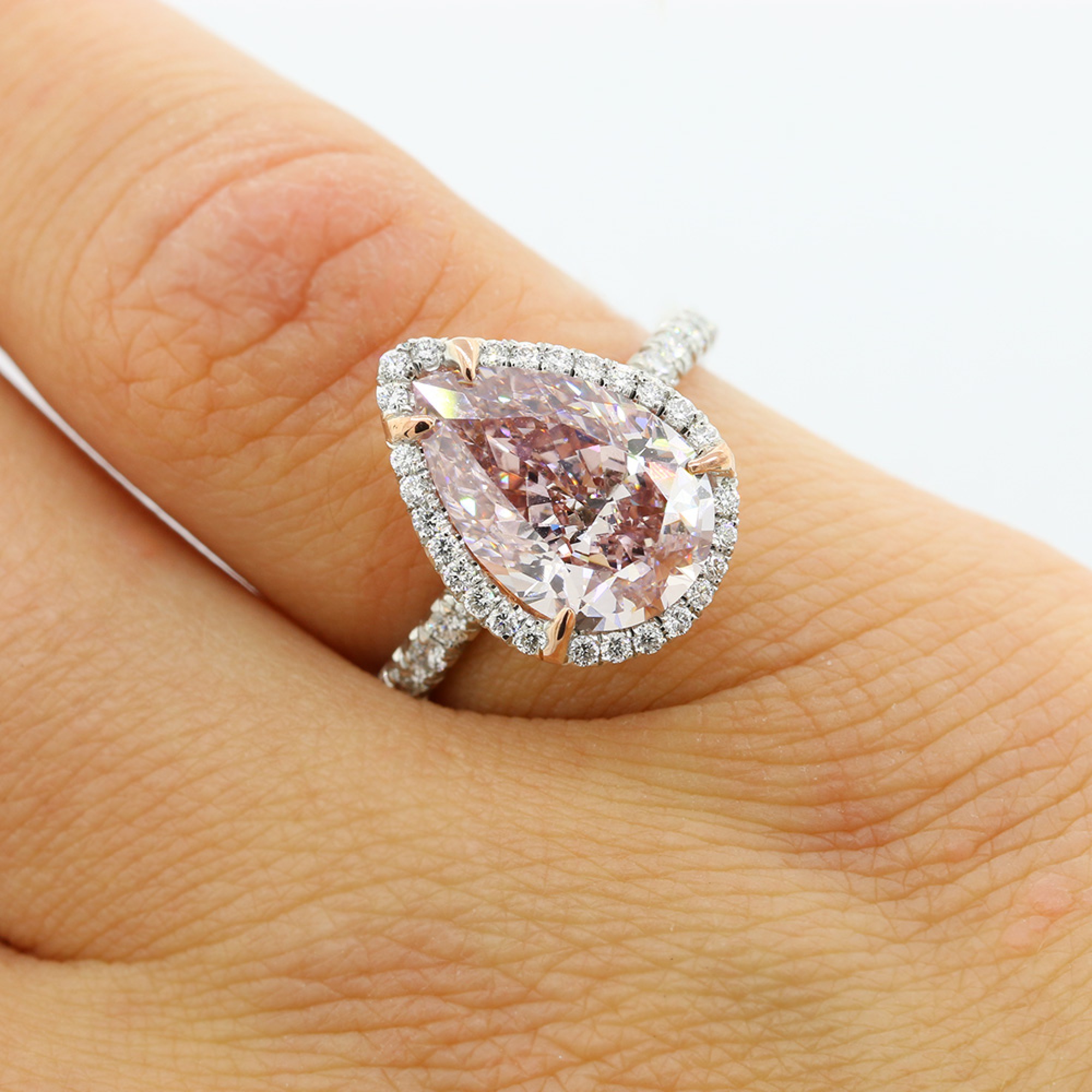 3.71 Cts Vivid Pink Pear Shaped Diamond Engagement Ring set in Platinum