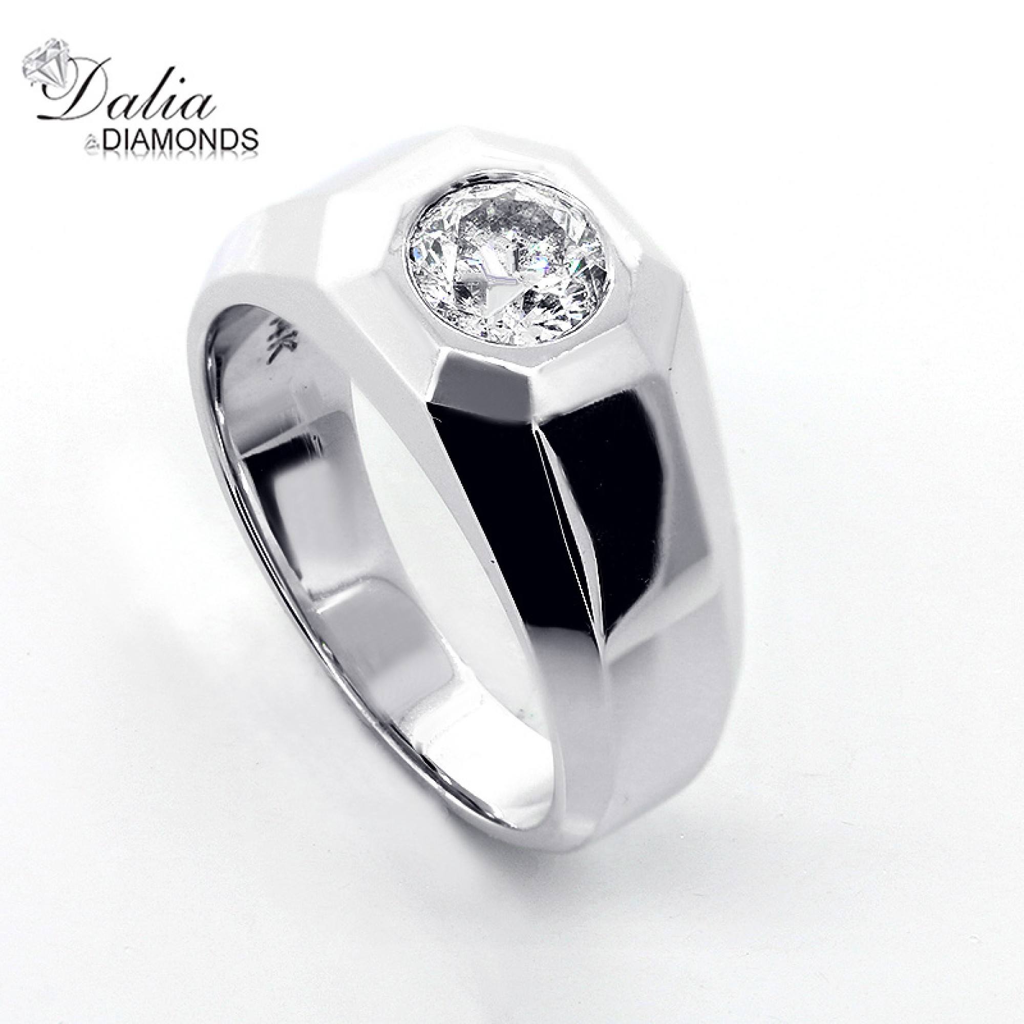 1.00 Ct Round Cut Diamond Men's Ring set in 14K White Gold,Cheap