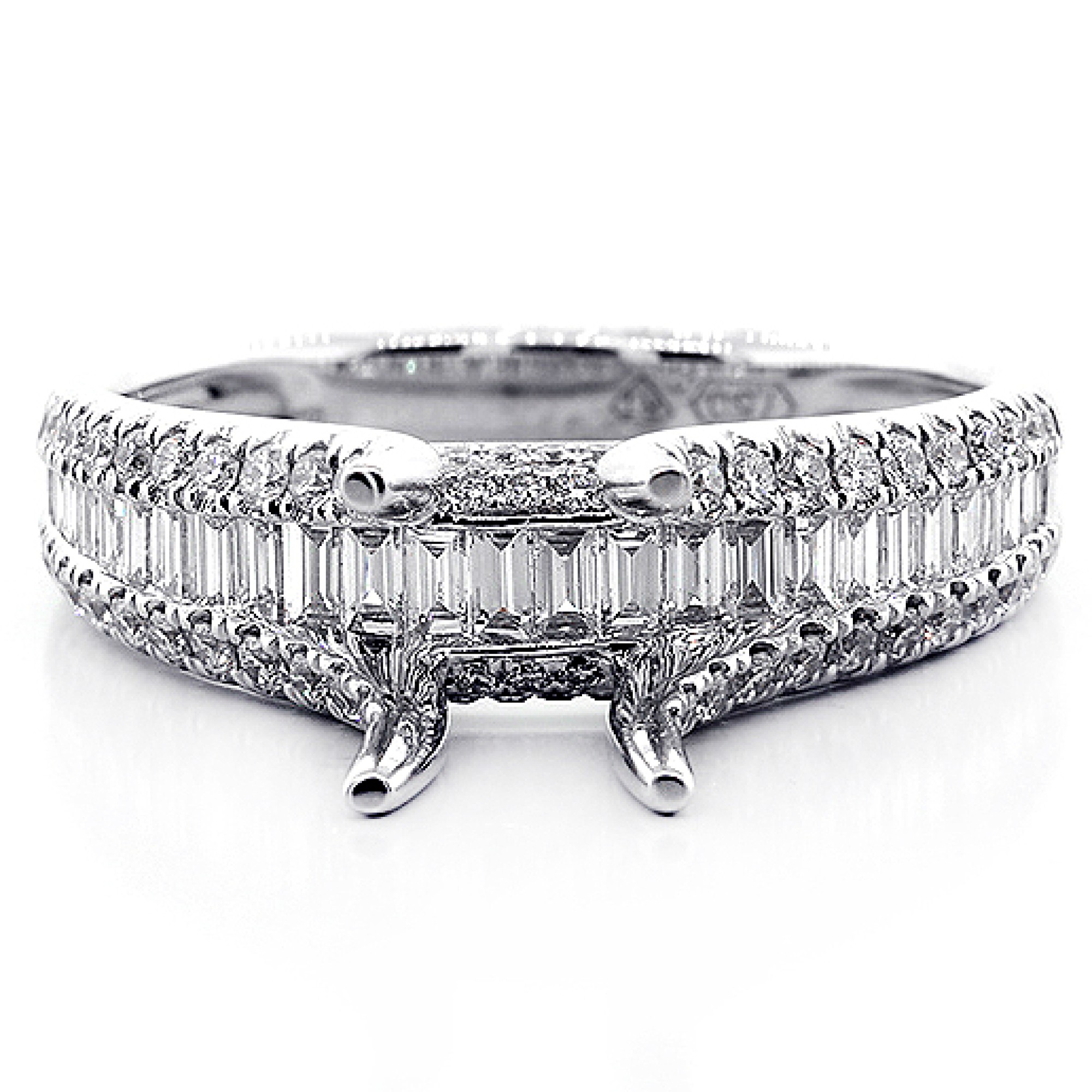 0.89 Cts Inviseble Setting Pave Round Cut and Baguette Diamond Engagement Ring Setting set in