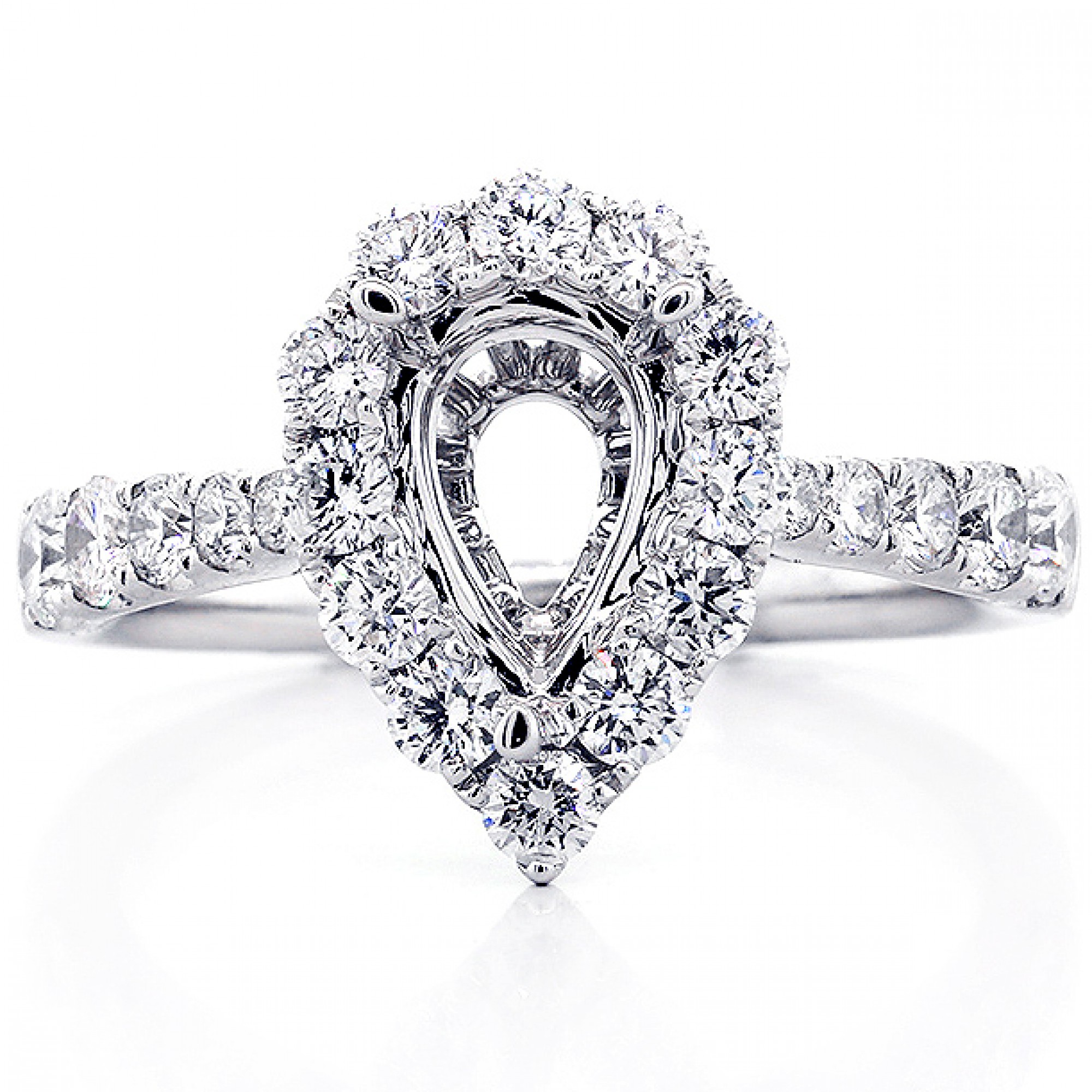 1.07 Cts Pear Shaped Diamond Halo Engagement Ring Setting set in 18K