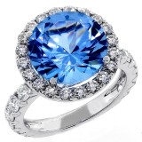 5 Cts Blue Aquamarine Fancy Ring set in 18K White Gold