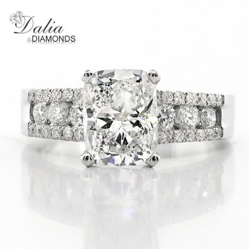 3.13 Cts Cushion Cut Diamond Engagement Ring set in 18k White Gold 