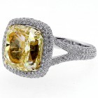 11.50 fancy yellow cushion cut halo engagment ring set in 18k white gold 