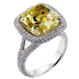 11.50 fancy yellow cushion cut halo engagment ring set in 18k white gold 