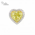 11.51 Cts Heart Shape Fancy Yellow Ring with Halo in 14K White Gold
