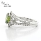 2.72 Cts Green Diamond Oval Engagement Ring with Halo set in 18K White Gold