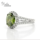 2.72 Cts Green Diamond Oval Engagement Ring with Halo set in 18K White Gold