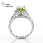2.72 Cts Green Diamond Oval Engagement Ring with Halo set in 18K White Gold