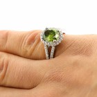 2.72 Cts Green Diamond Oval Engagement Ring with Halo set in 18K White Gold