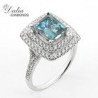 2.00 Cts Princess Cut Blue Diamond Engagement Ring Set in Double Halo in 18K White Gold