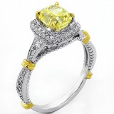 1.72 ct Fancy Yellow Cushion Cut Halo Diamond Engagement Ring