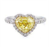 3.3 cts Fancy Yellow Heart Shaped Engegment Ring, set in 18k white gold