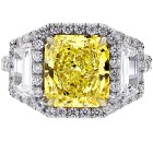 6.14 cts. Fancy Yellow Cushion Cut Diamon Set in Platinum Engagment Ring