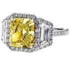 6.14 cts. Fancy Yellow Cushion Cut Diamon Set in Platinum Engagment Ring