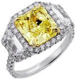 6.14 cts. Fancy Yellow Cushion Cut Diamon Set in Platinum Engagment Ring