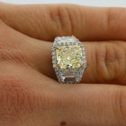 6.14 cts. Fancy Yellow Cushion Cut Diamon Set in Platinum Engagment Ring