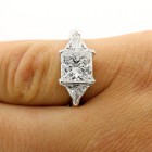 4.03 Cts Princess Cut and Trillion Cut Three Stone Engagement  Ring set in 14K White Gold