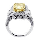 4.05 CTS FANCY YELLOW CUSHION CUT DIAMOND ENGAGEMENT RING SET IN 18K WHITE GOLD