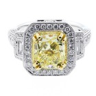 4.05 CTS FANCY YELLOW CUSHION CUT DIAMOND ENGAGEMENT RING SET IN 18K WHITE GOLD