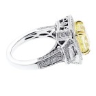 4.05 CTS FANCY YELLOW CUSHION CUT DIAMOND ENGAGEMENT RING SET IN 18K WHITE GOLD