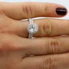 2.47 Cts Cushion Cut Diamond Halo Double Band , Engagement Ring Set in 18K White Gold 